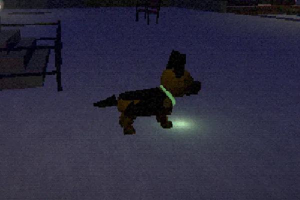 The German shepherd in the game, side on under a lamp: tan with a black saddle